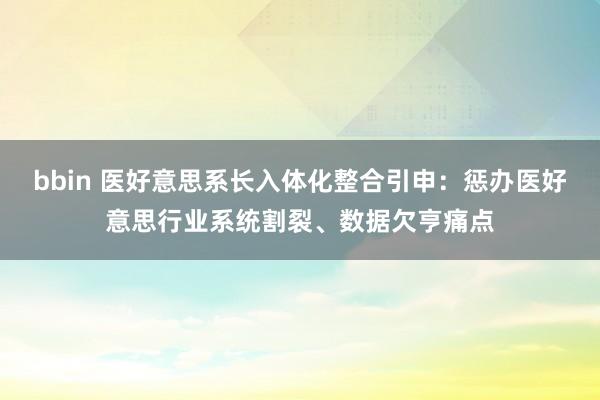 bbin 医好意思系长入体化整合引申：惩办医好意思行业系统割裂、数据欠亨痛点