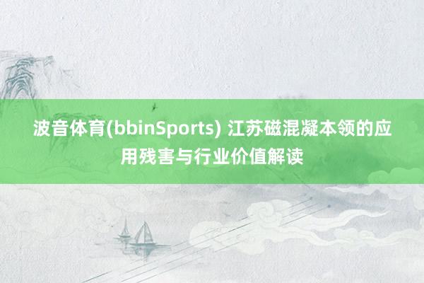 波音体育(bbinSports) 江苏磁混凝本领的应用残害与行业价值解读