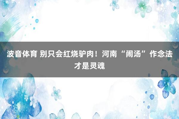 波音体育 别只会红烧驴肉！河南 “闹汤” 作念法才是灵魂