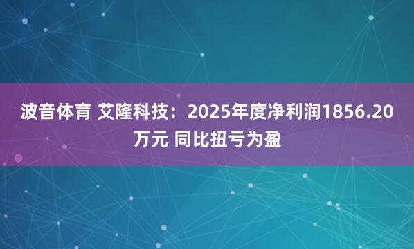 波音体育 艾隆科技：2025年度净利润1856.20万元 同比扭亏为盈