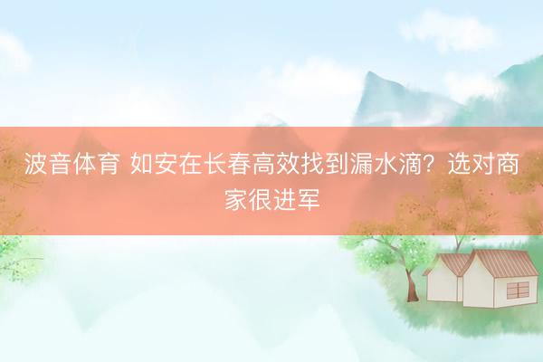 波音体育 如安在长春高效找到漏水滴？选对商家很进军